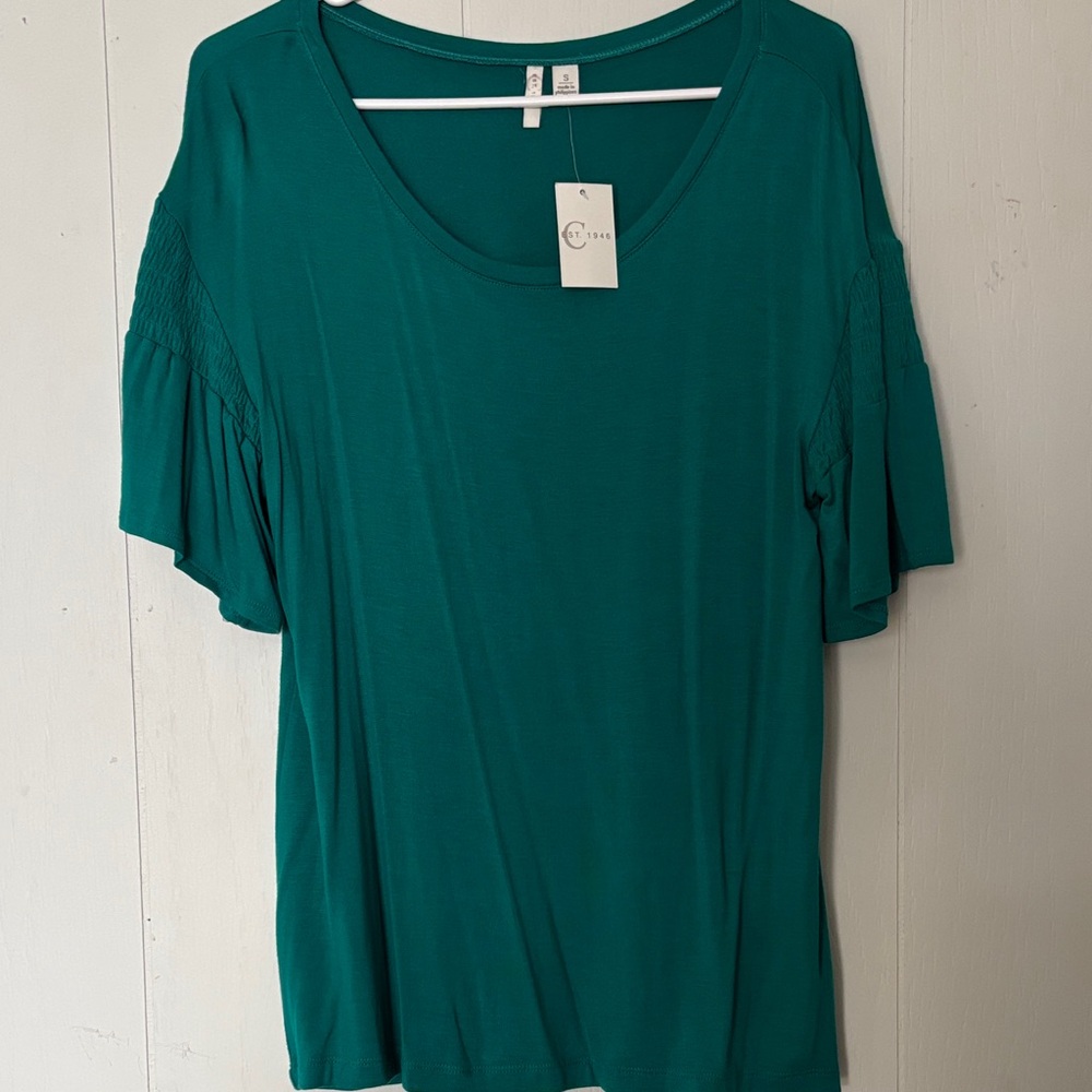 Elegant Teal Short Sleeve Top